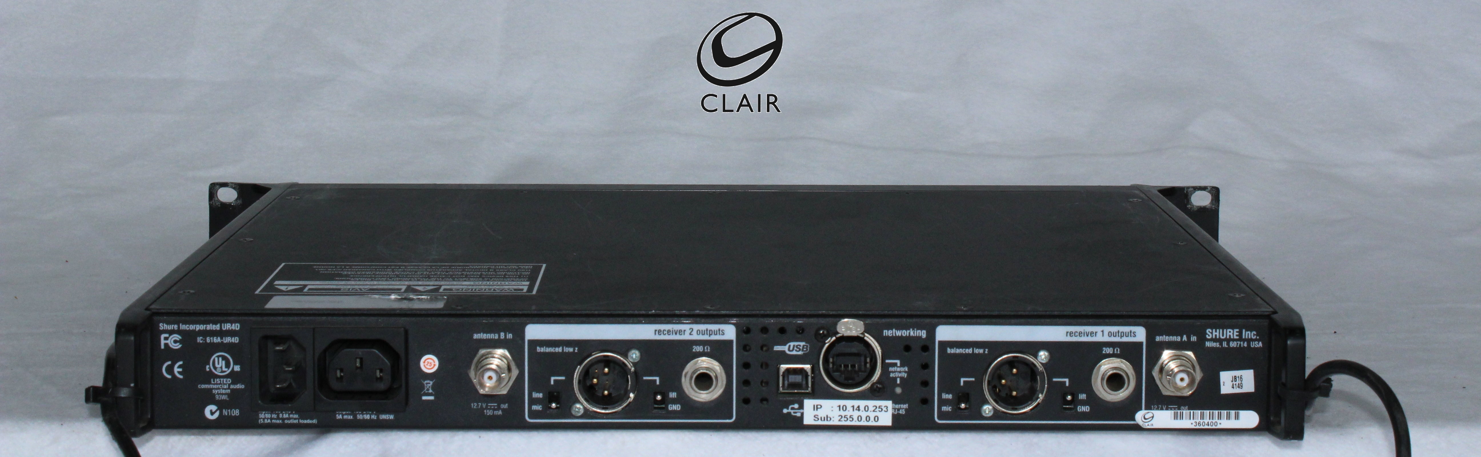 Shure UR4D-J5E Dual Receiver 579-638 Mhz – AudioRent Clair